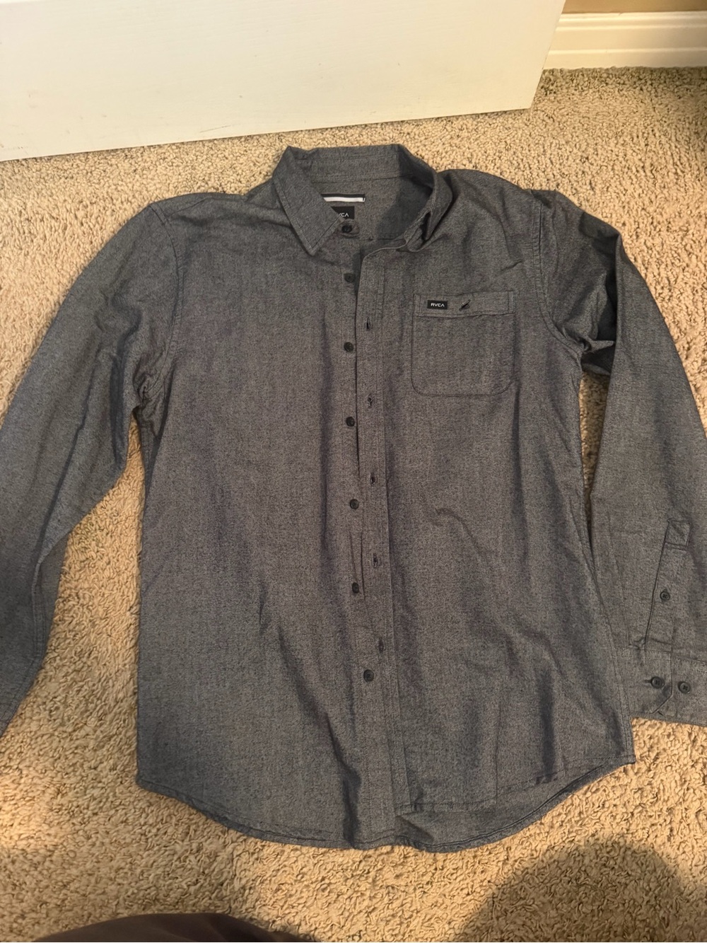 RVCA Men's Charcoal Gray Long-Sleeve Button-Down Shirt